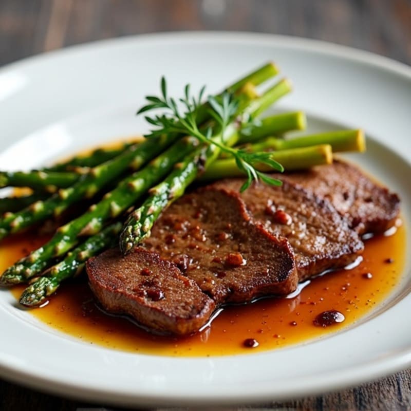 Tender Smoky Braised Brisket with Roasted Asparagus