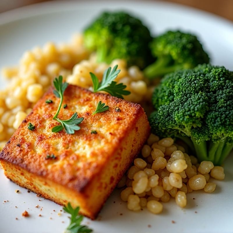 Crispy Baked Tofu with Roasted Broccoli and Quinoa