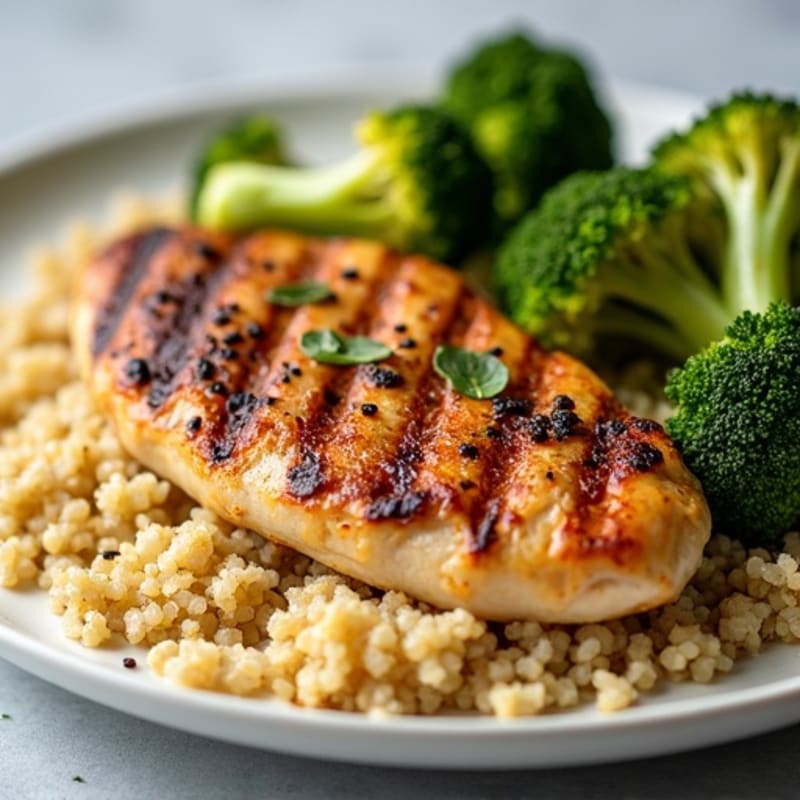 Grilled Chicken Breast with Quinoa and Roasted Broccoli