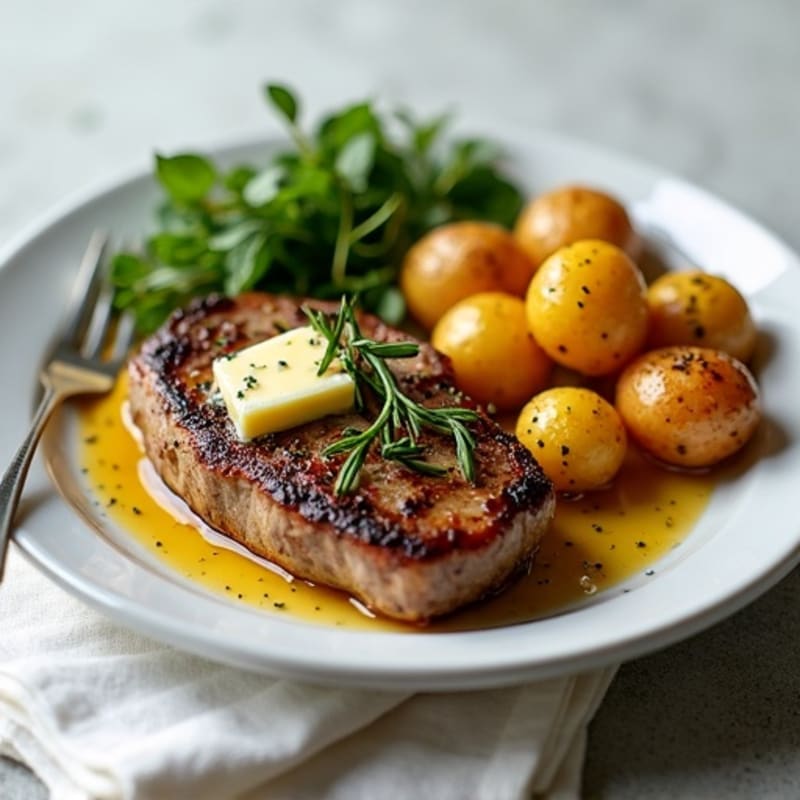 Herb-Garlic Butter Seared Steak with Roasted Baby Potatoes