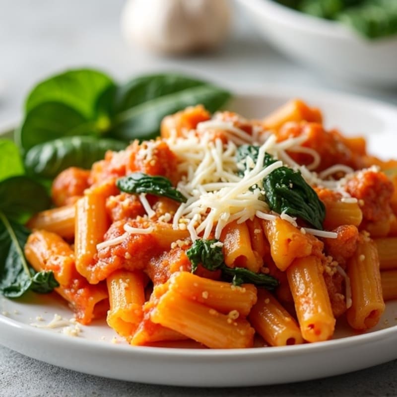 Lean Ground Turkey Baked Ziti with Creamy Ricotta and Spinach