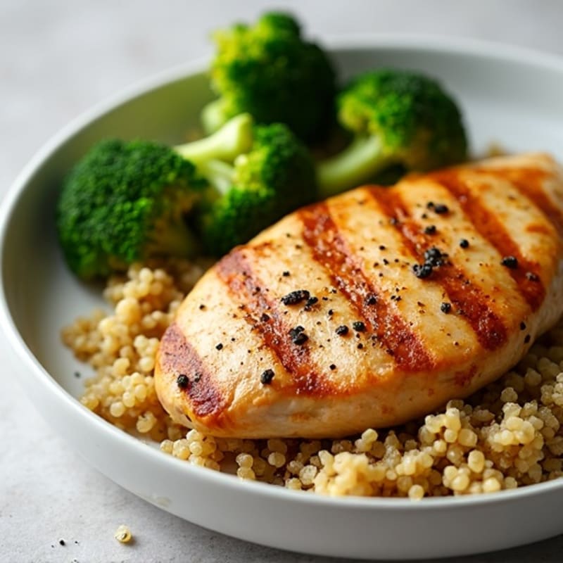 Grilled Chicken Breast with Quinoa and Roasted Broccoli
