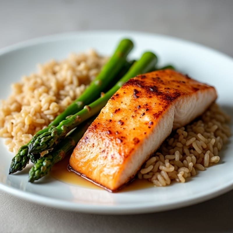 Seared Salmon with Steamed Asparagus and Brown Rice