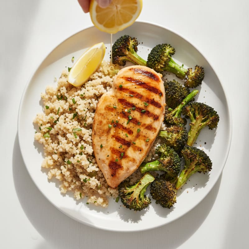 Grilled Chicken Breast with Quinoa and Roasted Broccoli
