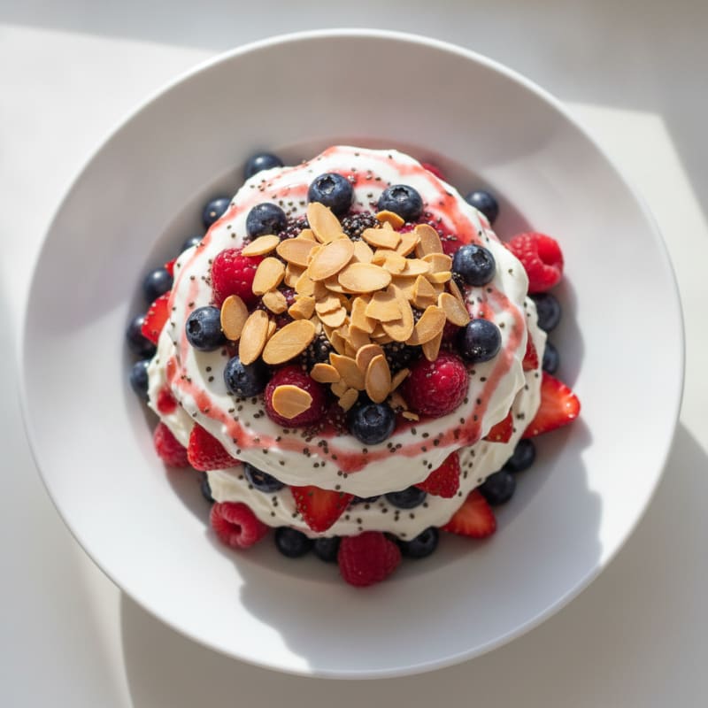Greek Yogurt Protein Parfait with Mixed Berries and Almonds