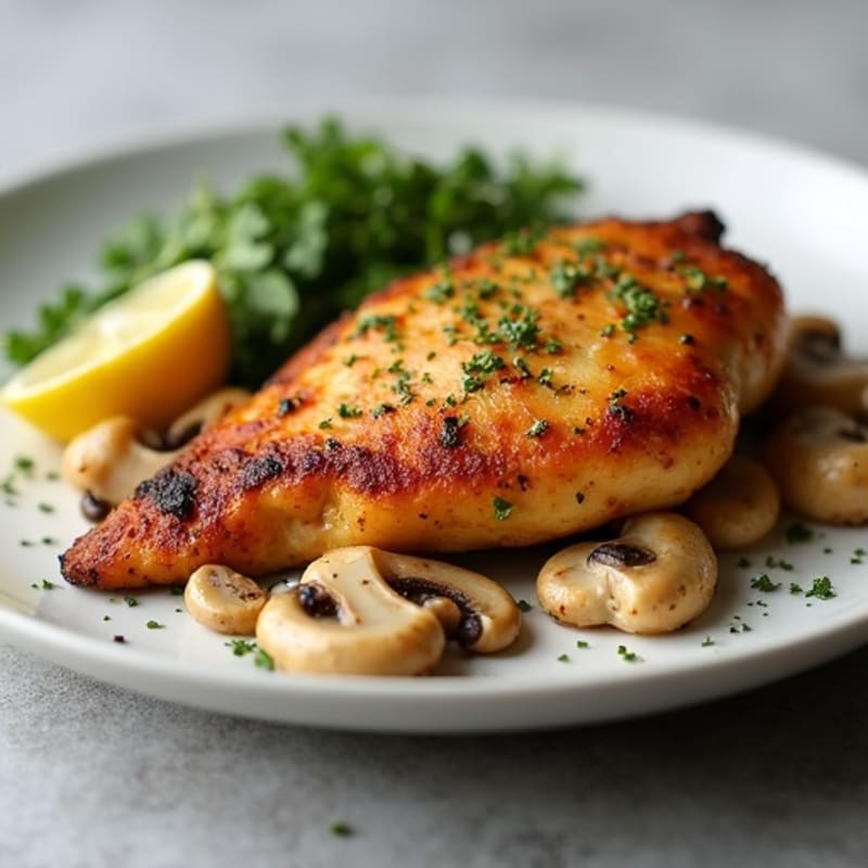 Crispy Pan-Seared Chicken with Garlic Mushrooms