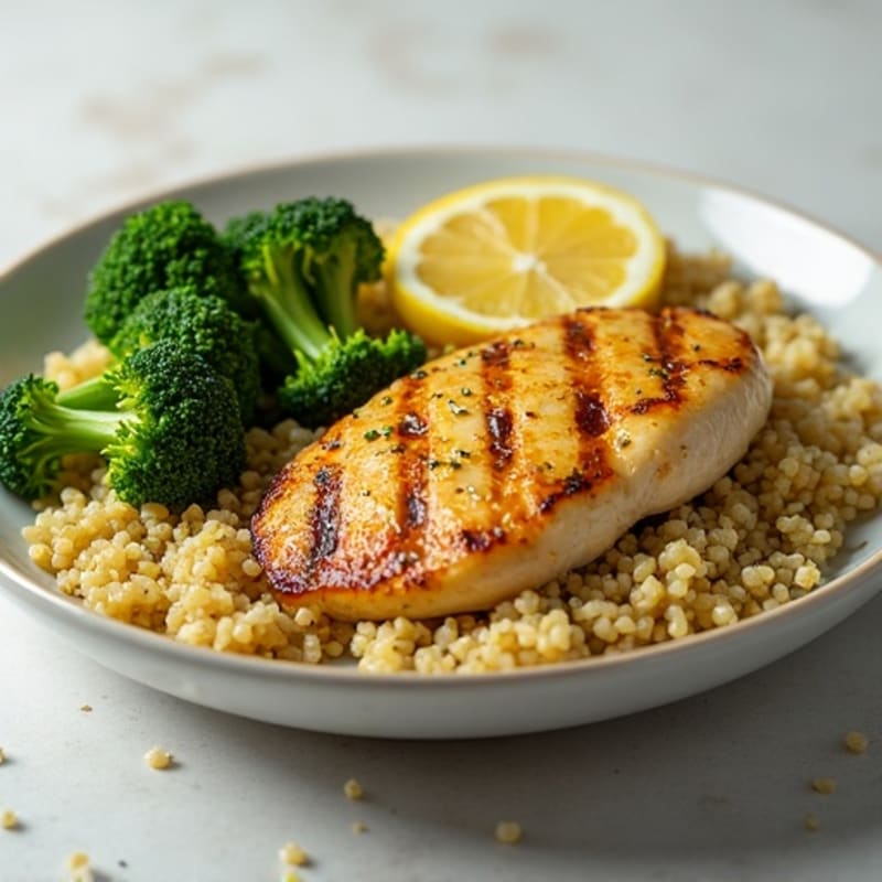 Grilled Lemon-Garlic Chicken Breast with Quinoa and Roasted Broccoli
