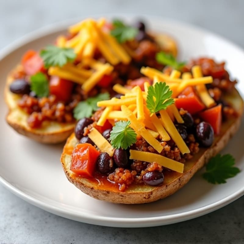 Crispy Baked Potato Skins with Lean Turkey Chili and Melted Cheddar