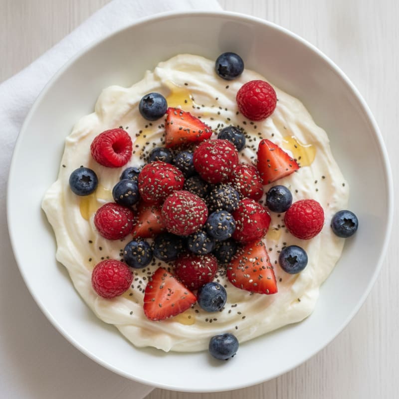 Greek Yogurt Protein Pudding with Mixed Berries