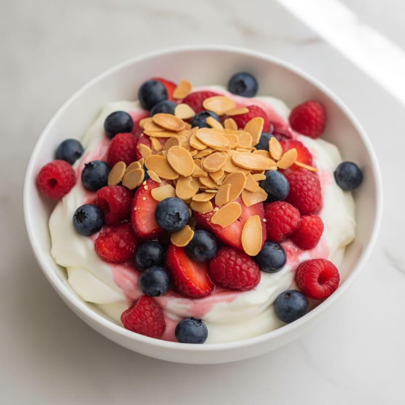 Greek Yogurt Protein Parfait with Mixed Berries and Almonds