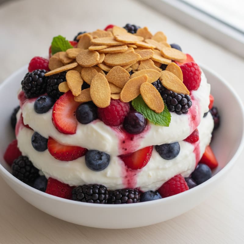 Greek Yogurt Protein Parfait with Mixed Berries and Almonds