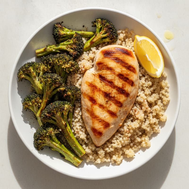 Grilled Chicken Breast with Quinoa and Roasted Broccoli