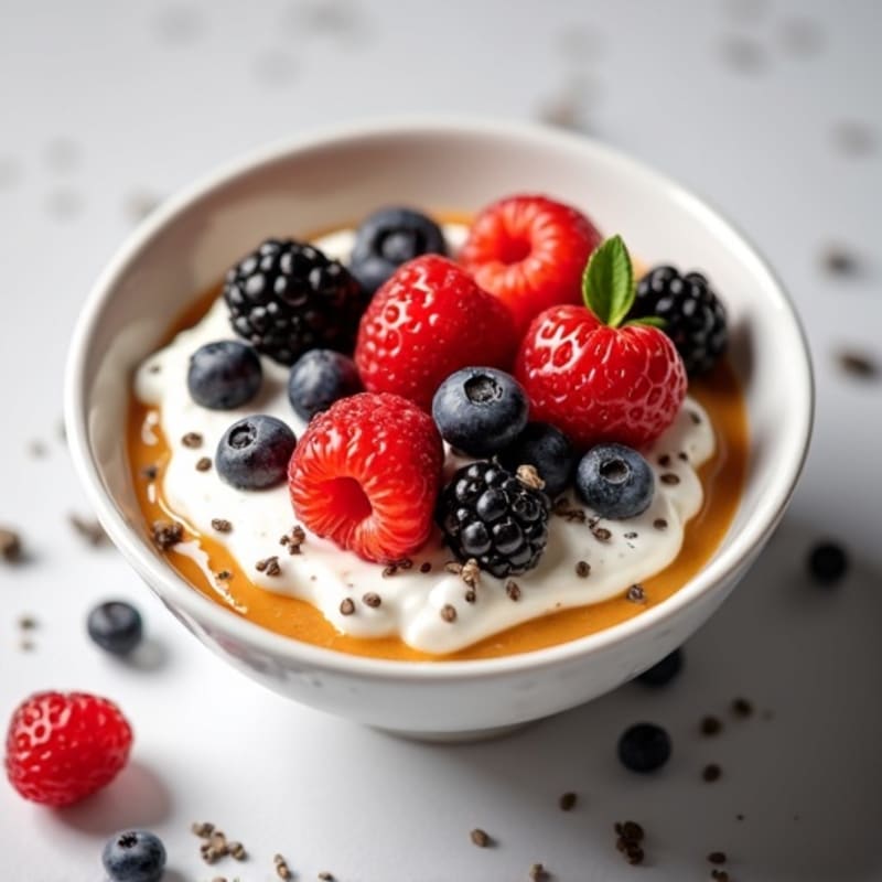 Greek Yogurt Bowl with Almond Butter and Mixed Berries