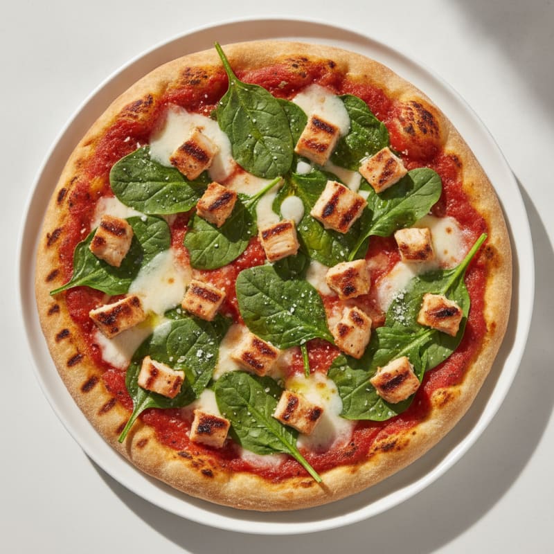 Grilled Chicken and Spinach Pizza on High-Protein Flatbread