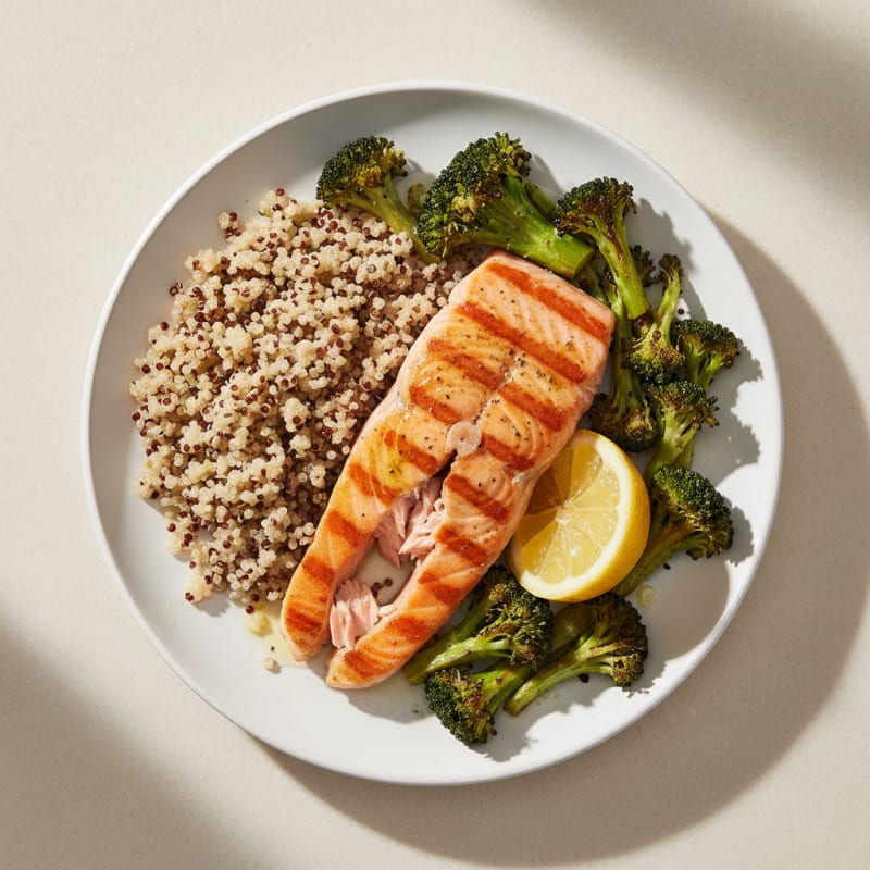 Seared Salmon with Roasted Broccoli and Quinoa