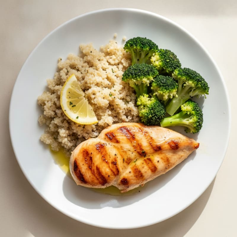 Grilled Chicken Breast with Quinoa and Steamed Broccoli