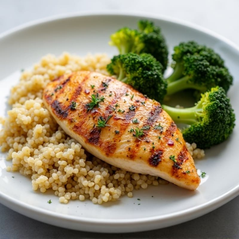 Grilled Lemon-Garlic Chicken Breast with Quinoa and Roasted Broccoli