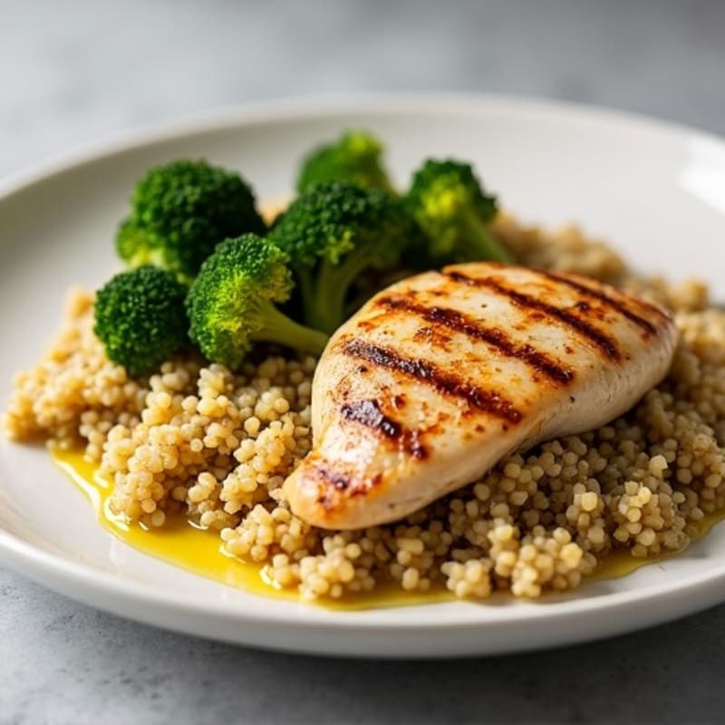Grilled Chicken Breast with Quinoa and Roasted Broccoli