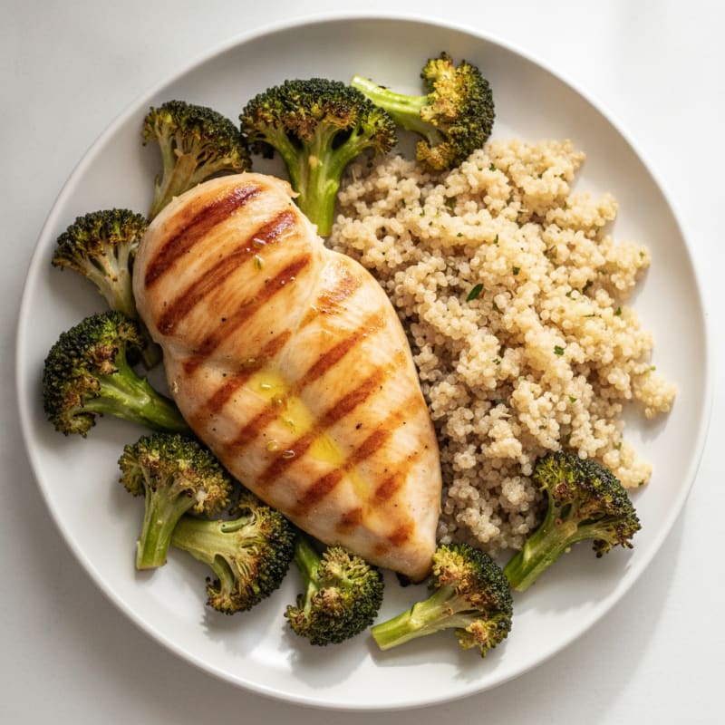 Grilled Chicken Breast with Quinoa and Roasted Broccoli
