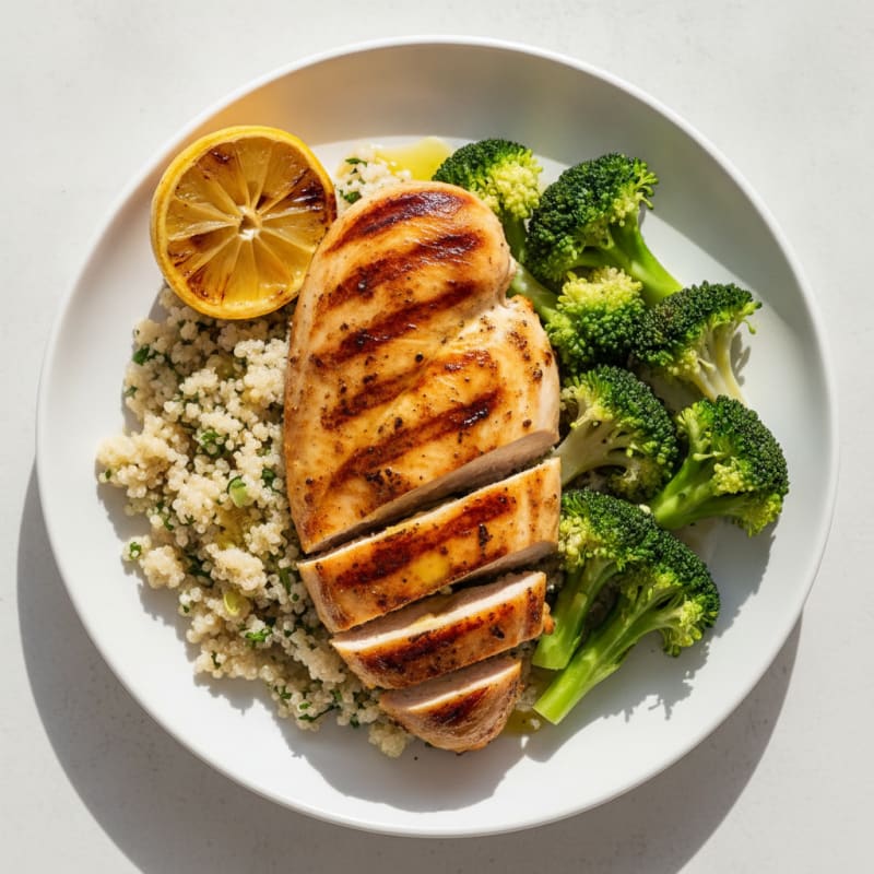 Grilled Chicken Breast with Quinoa and Steamed Broccoli