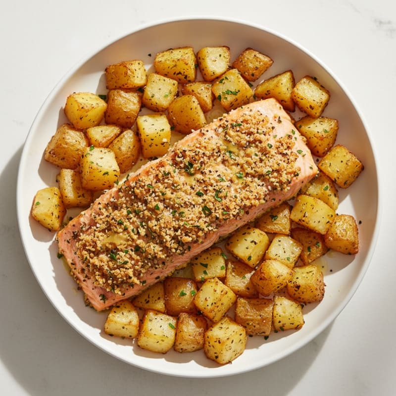 Golden Herb-Crusted Salmon with Crispy Potatoes