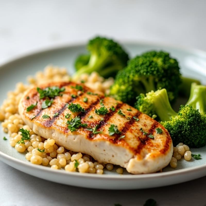 Grilled Chicken Breast with Quinoa and Roasted Broccoli
