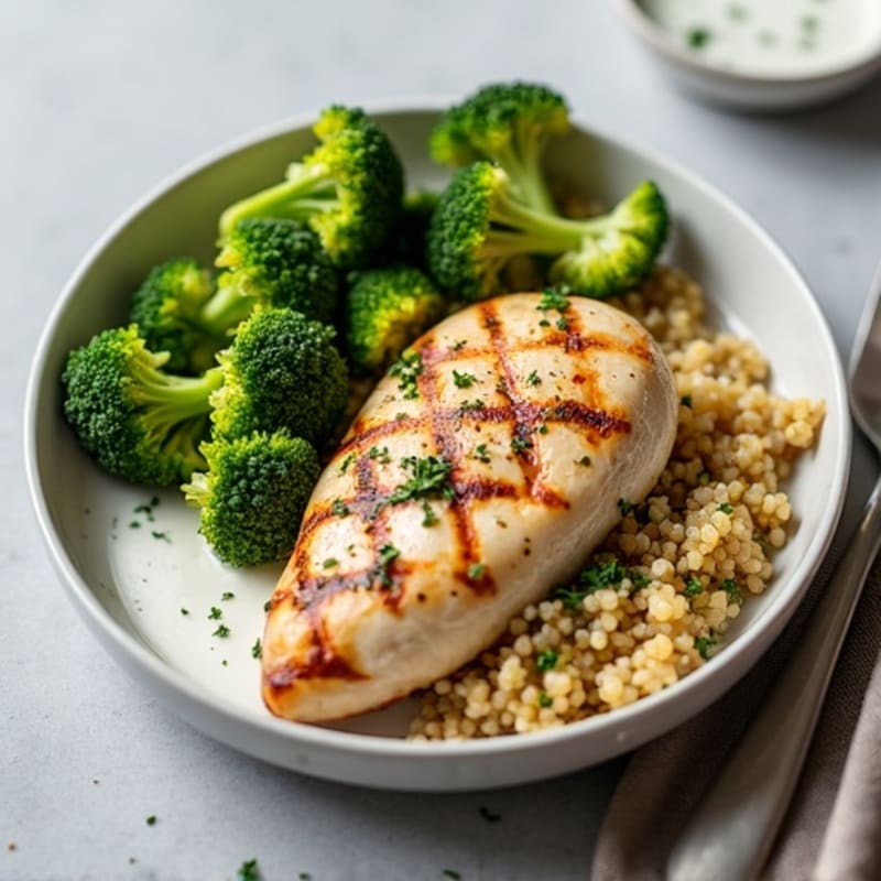Grilled Chicken Breast with Roasted Broccoli and Quinoa