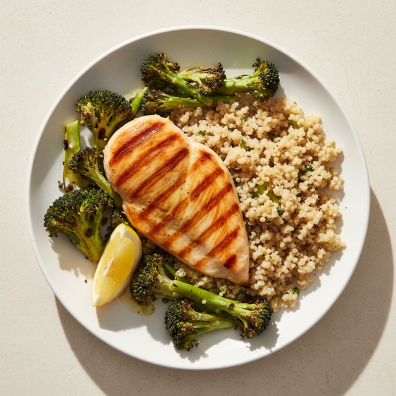 Grilled Chicken Breast with Roasted Broccoli and Quinoa