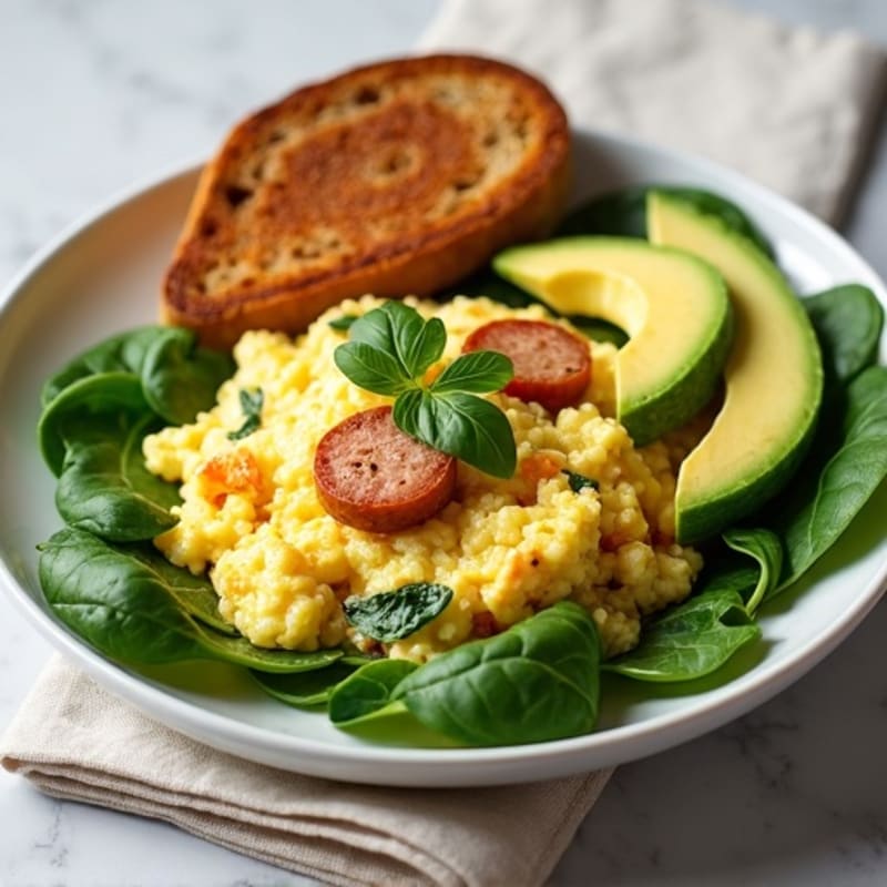 Egg White Spinach Scramble with Turkey Sausage