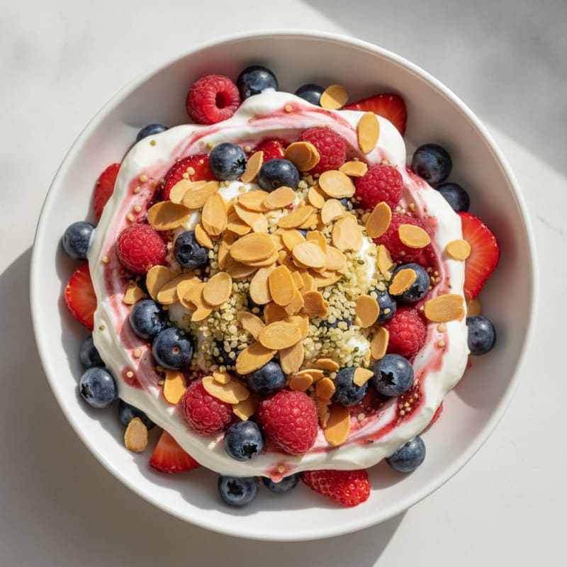 Greek Yogurt Protein Parfait with Mixed Berries and Almonds