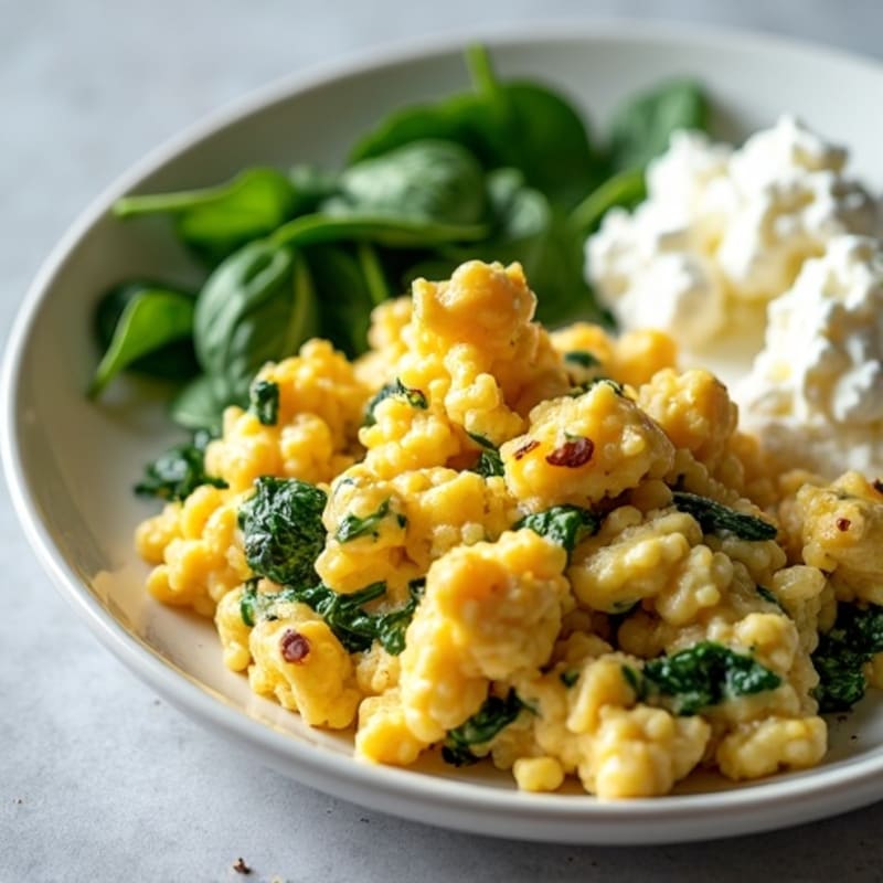 Egg White and Turkey Spinach Scramble with Cottage Cheese