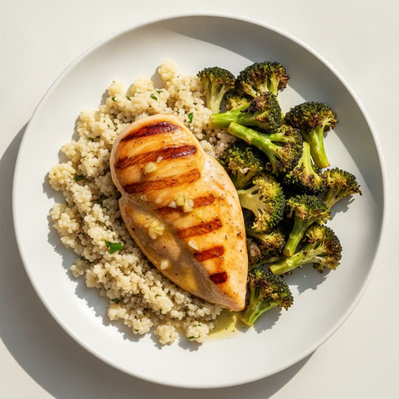 Grilled Chicken Breast with Quinoa and Roasted Broccoli