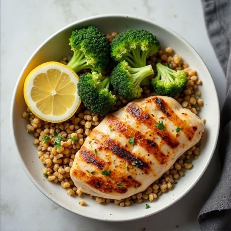 Grilled Chicken and Quinoa Power Bowl with Roasted Broccoli