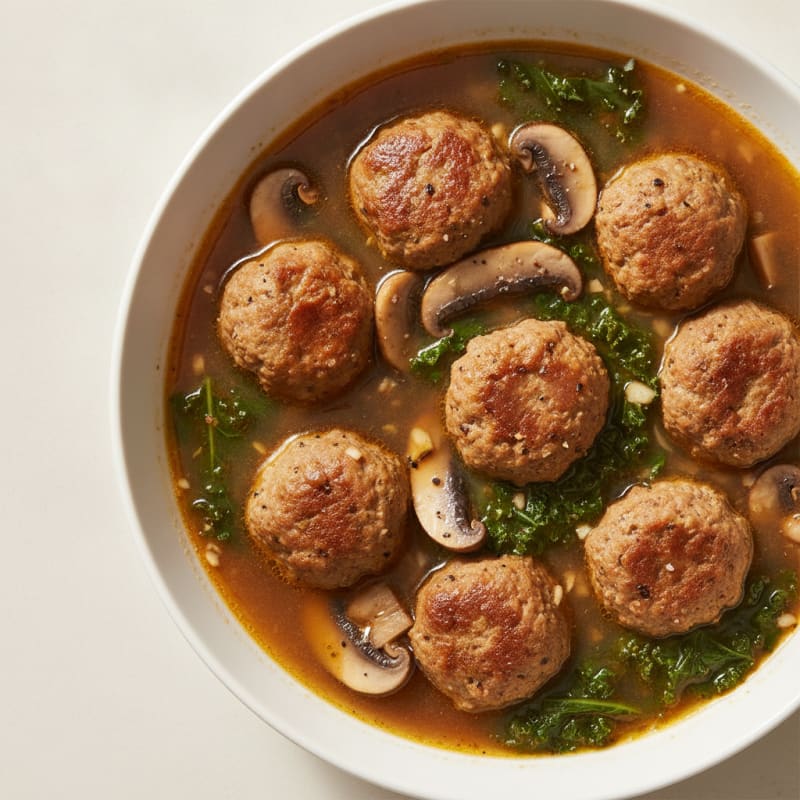 Savory Meatball and Mushroom Soup