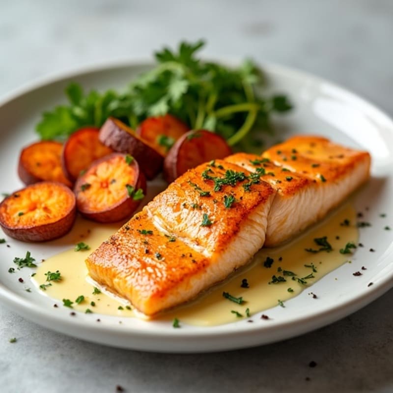 Turmeric-Ginger Salmon with Roasted Sweet Potatoes