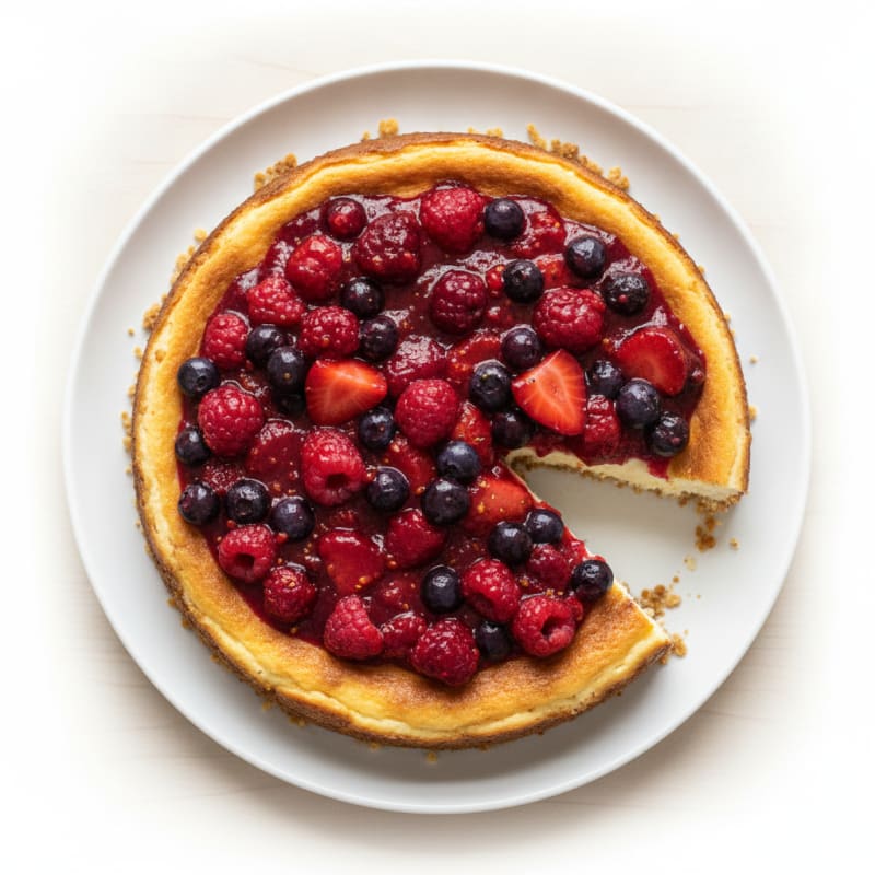 Greek Yogurt Protein Cheesecake with Mixed Berries