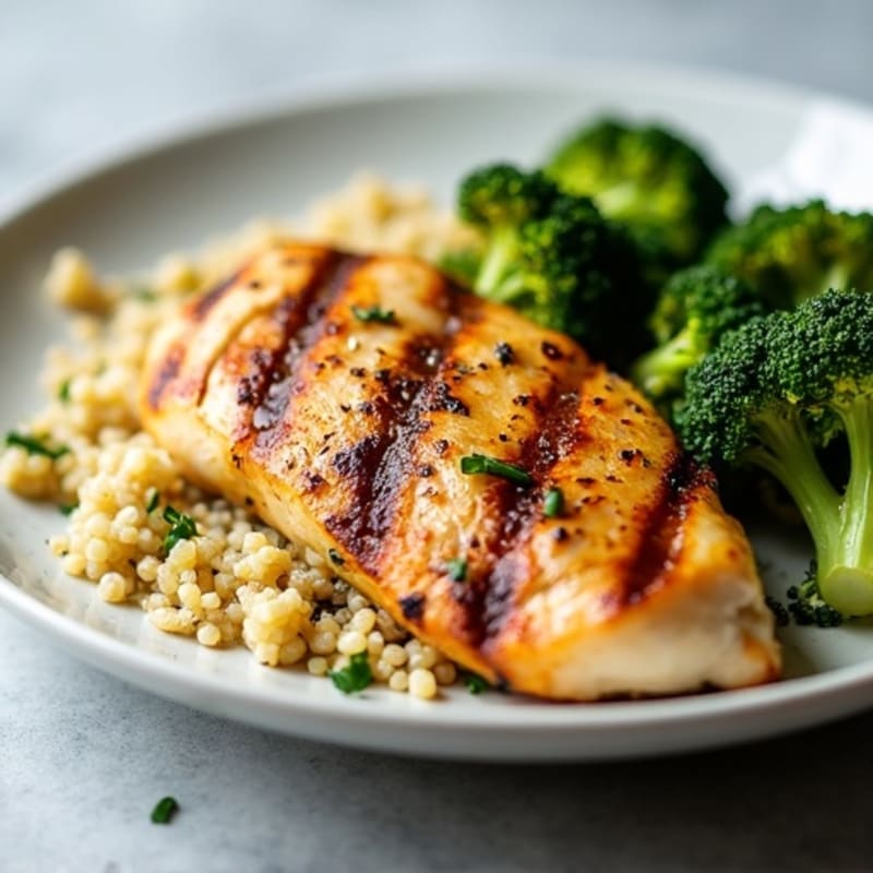 Grilled Chicken Breast with Quinoa and Roasted Broccoli