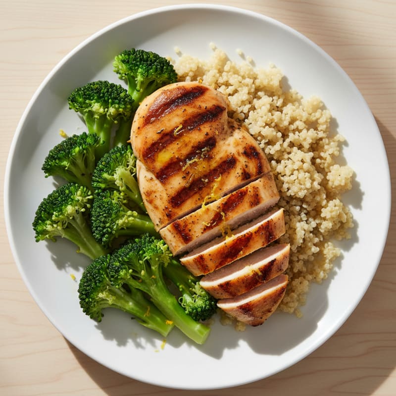 Grilled Chicken Breast with Quinoa and Steamed Broccoli