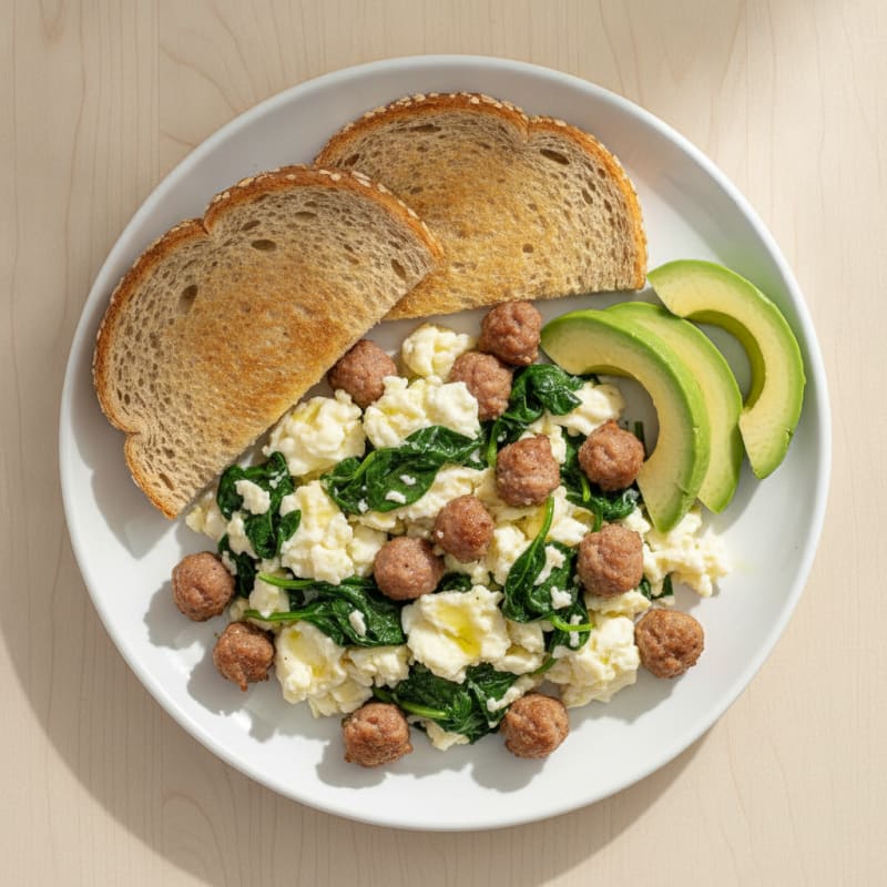 Egg White Scramble with Spinach and Turkey Sausage