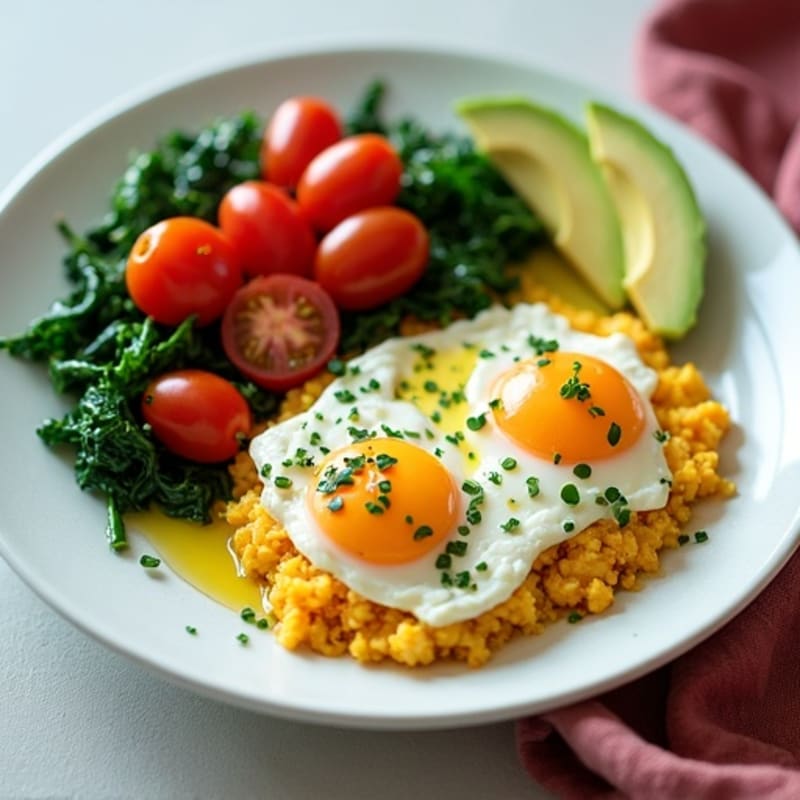 Cottage Cheese and Egg White Scramble with Sautéed Spinach and Roasted Sweet Potato