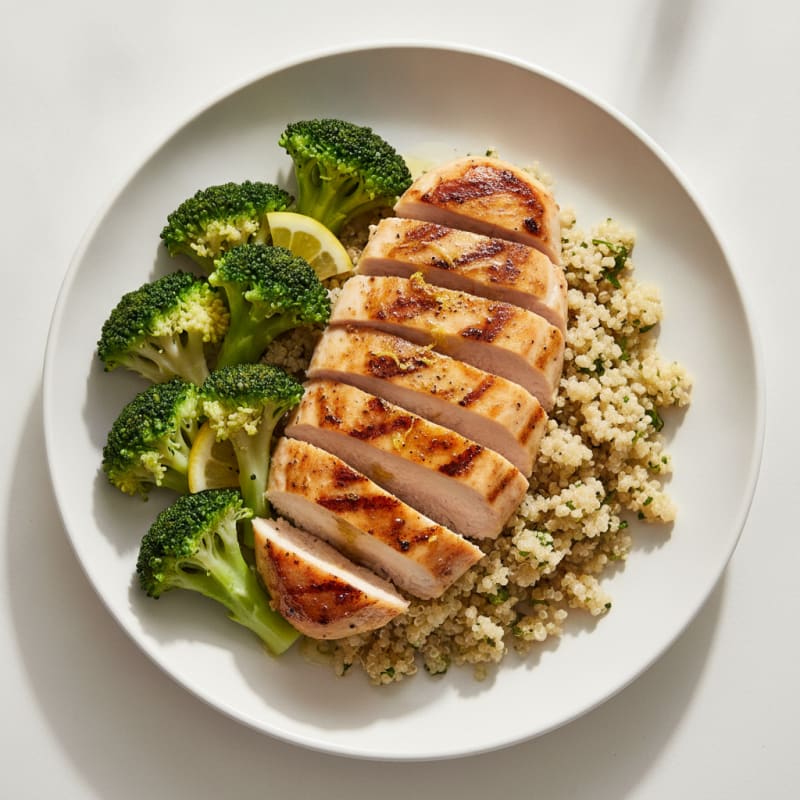 Grilled Chicken Breast with Quinoa and Steamed Broccoli