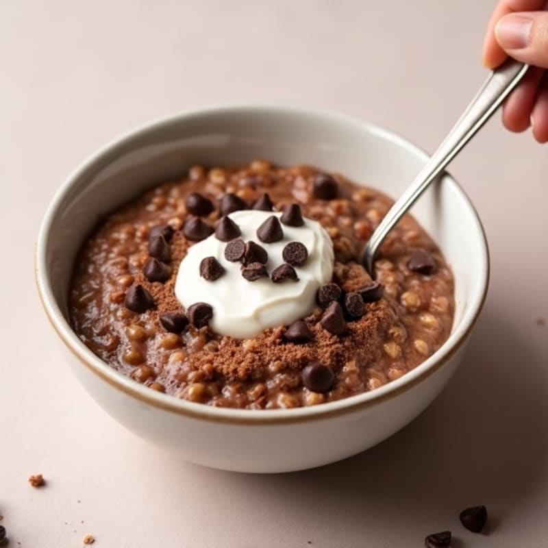 Creamy Chocolate Protein Oatmeal with Dark Chocolate Chips
