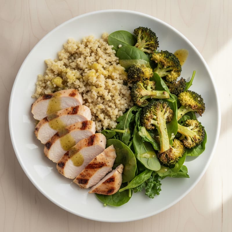 Grilled Turkey Breast Salad with Quinoa and Roasted Broccoli