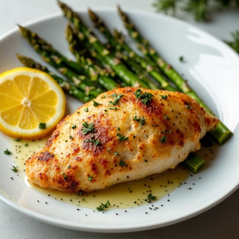 Crispy Lemon-Herb Roasted Chicken with Roasted Asparagus