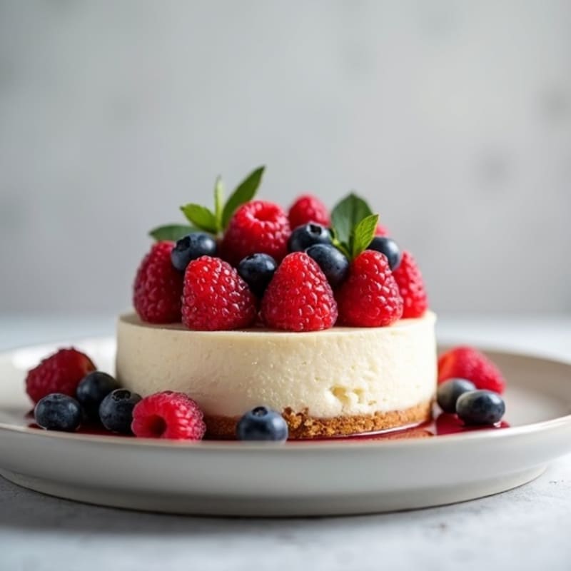 High-Protein Greek Yogurt Cheesecake with Mixed Berries