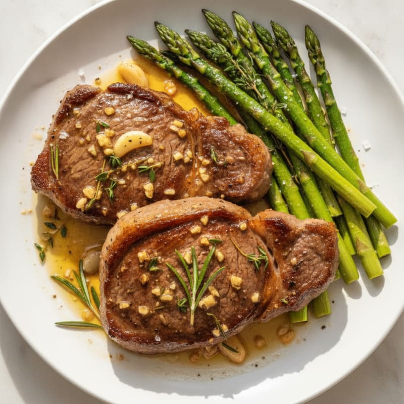 Garlic Herb Butter Steak with Asparagus