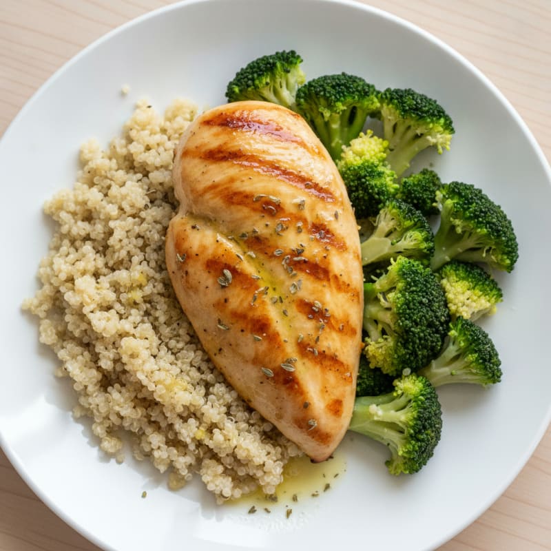 Grilled Chicken Breast with Quinoa and Steamed Broccoli