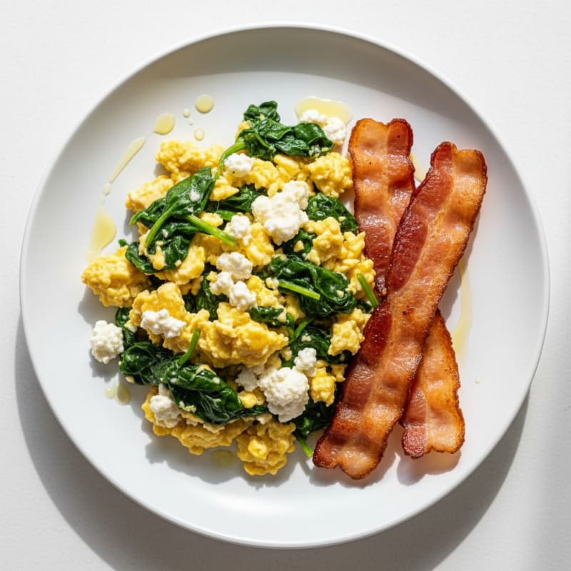 Cottage Cheese Scramble with Spinach and Turkey Bacon