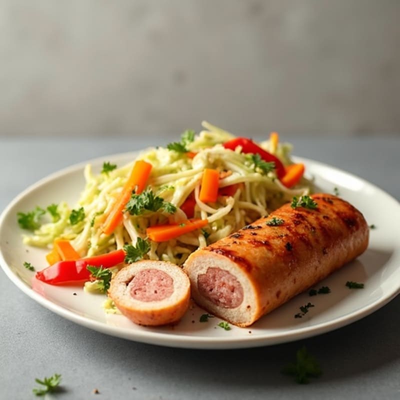 Lean Turkey-Wrapped Chicken Sausage with Fresh Slaw