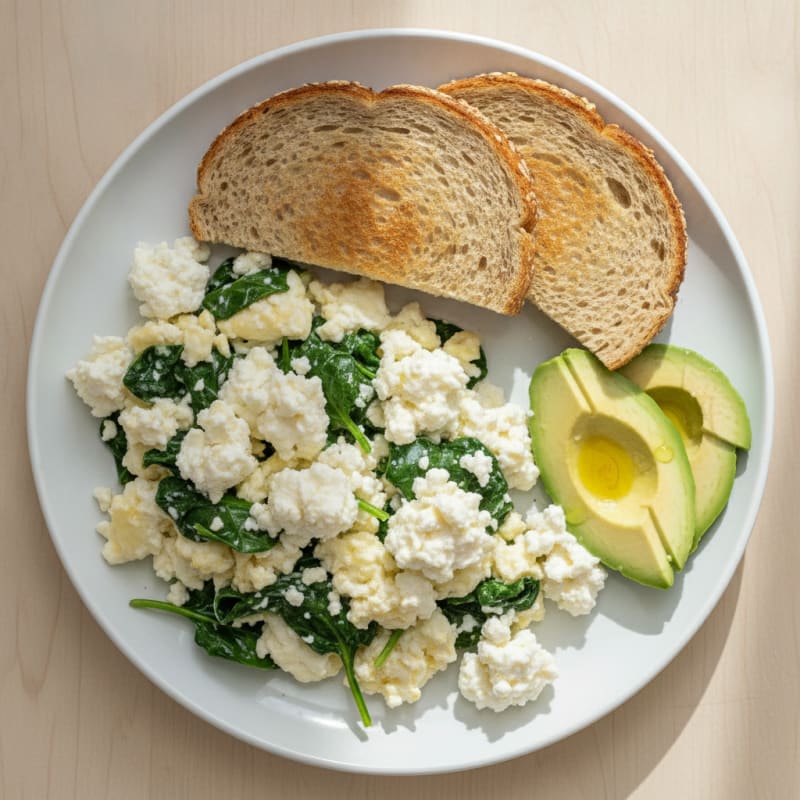Egg White and Spinach Scramble with Cottage Cheese